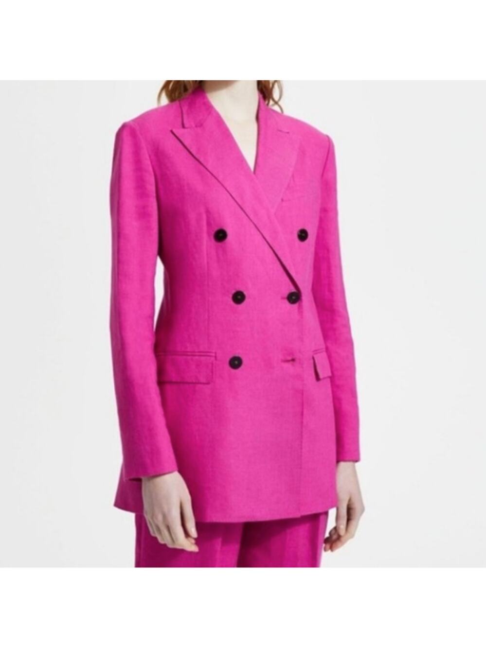 THEORY Double Breasted Tailored Jacket Blazer Pure Linen Pink Sz 10 $595 {G6}